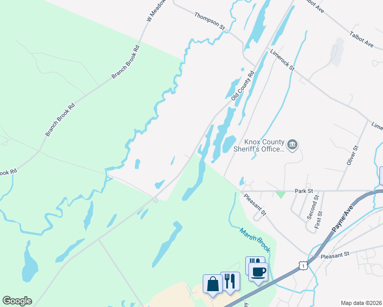 map of restaurants, bars, coffee shops, grocery stores, and more near 64 Old County Road in Thomaston