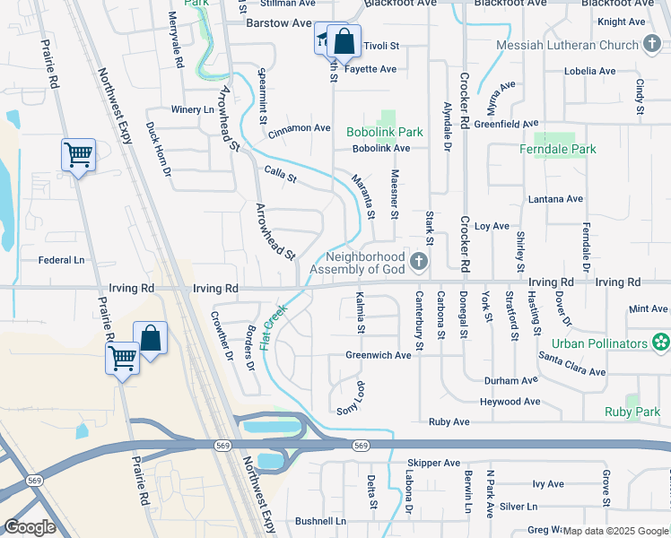 map of restaurants, bars, coffee shops, grocery stores, and more near 1047 Irving Road in Eugene