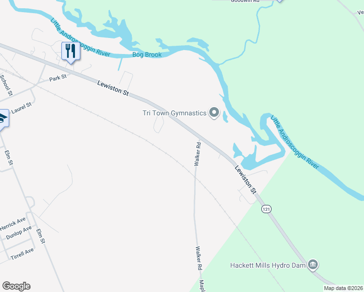 map of restaurants, bars, coffee shops, grocery stores, and more near 245 Lewiston Street in Mechanic Falls
