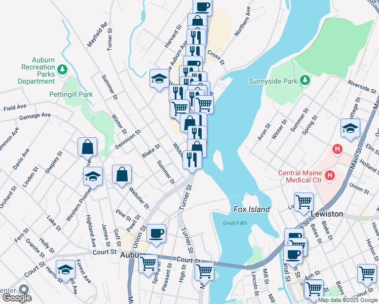 map of restaurants, bars, coffee shops, grocery stores, and more near 27 Vernon Street in Auburn
