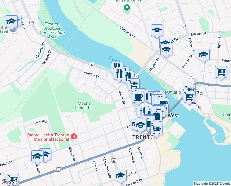 map of restaurants, bars, coffee shops, grocery stores, and more near in Quinte West