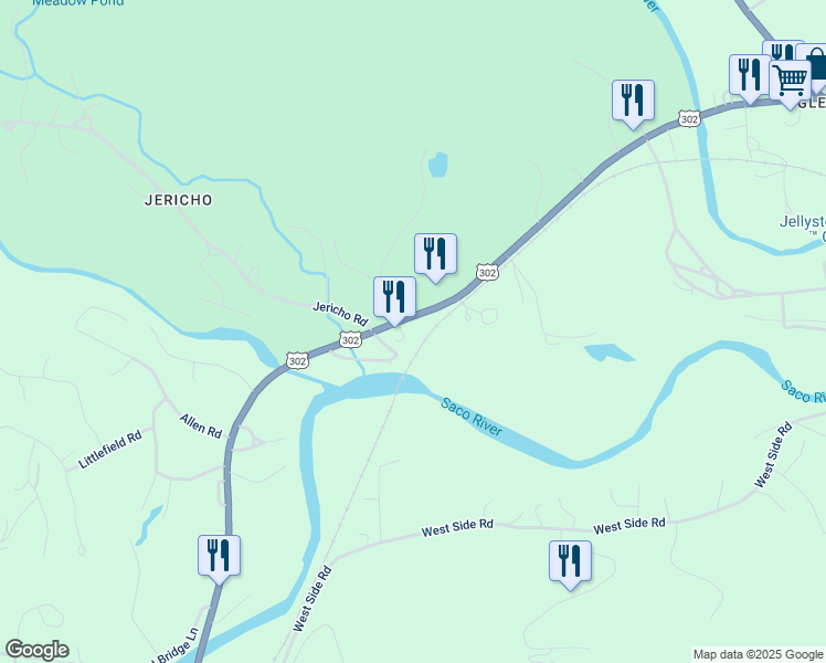 map of restaurants, bars, coffee shops, grocery stores, and more near 189 US Rte 302 in Bartlett