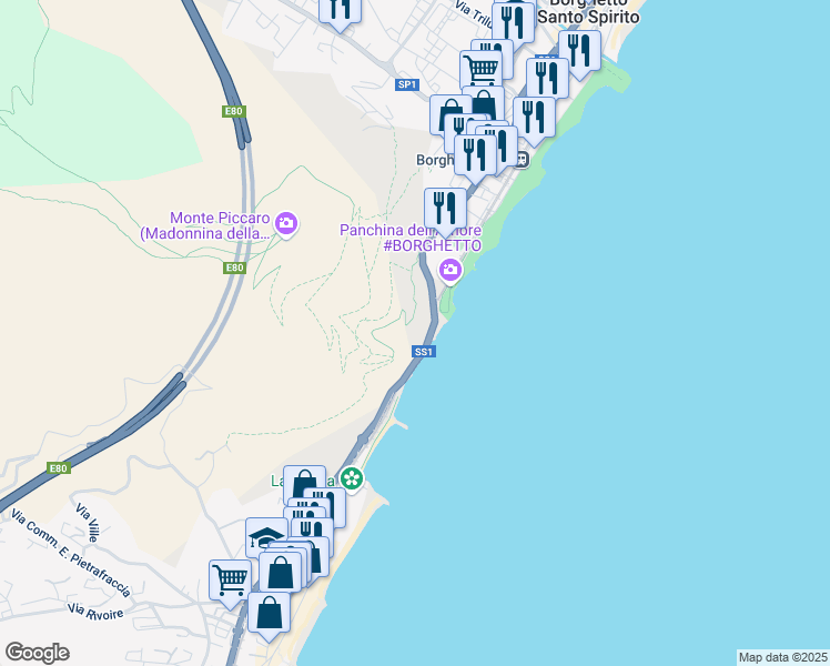 map of restaurants, bars, coffee shops, grocery stores, and more near in Province of Savona