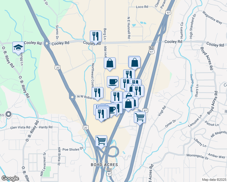 map of restaurants, bars, coffee shops, grocery stores, and more near 63435 North Highway 97 in Bend