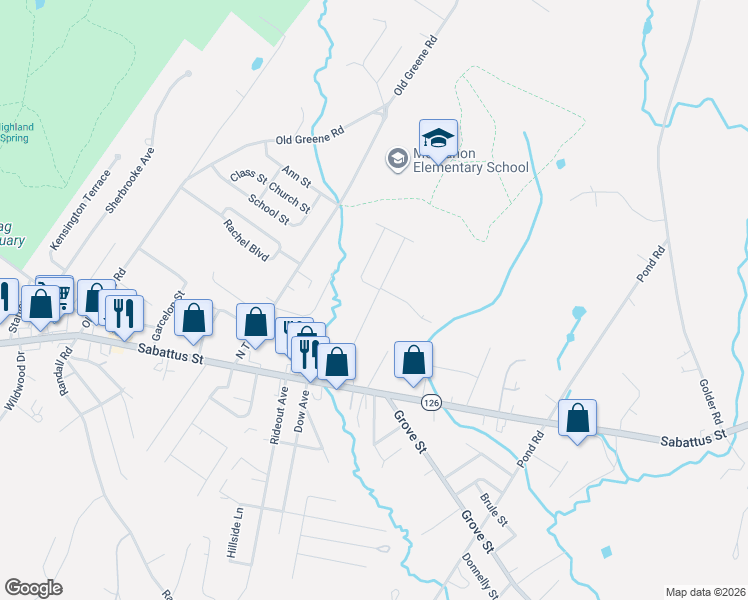 map of restaurants, bars, coffee shops, grocery stores, and more near 64 Bailey Avenue in Lewiston