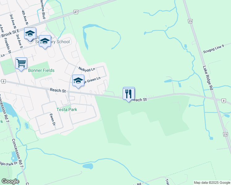 map of restaurants, bars, coffee shops, grocery stores, and more near in Uxbridge