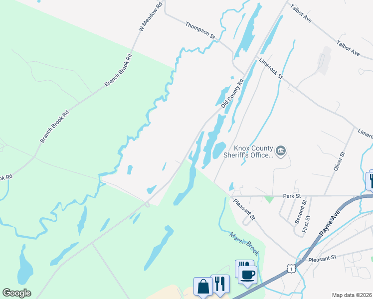 map of restaurants, bars, coffee shops, grocery stores, and more near 64 Old County Road in Thomaston