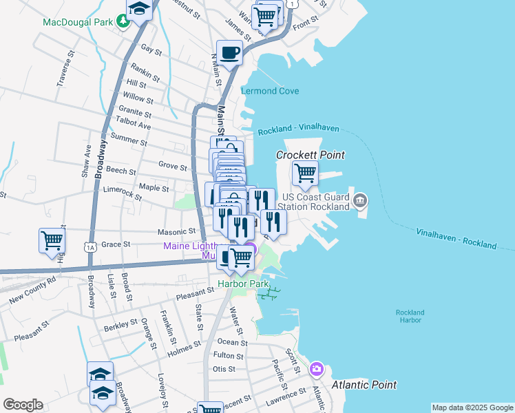 map of restaurants, bars, coffee shops, grocery stores, and more near 40 Tillson Avenue in Rockland