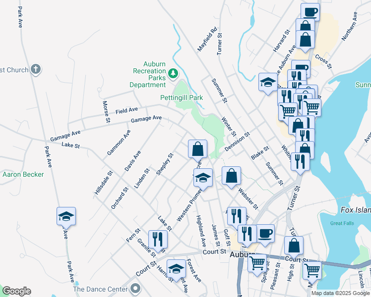 map of restaurants, bars, coffee shops, grocery stores, and more near 11 Hillcrest Street in Auburn