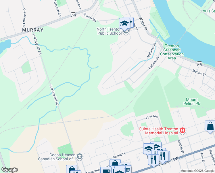 map of restaurants, bars, coffee shops, grocery stores, and more near 152 Nicholas Street in Quinte West