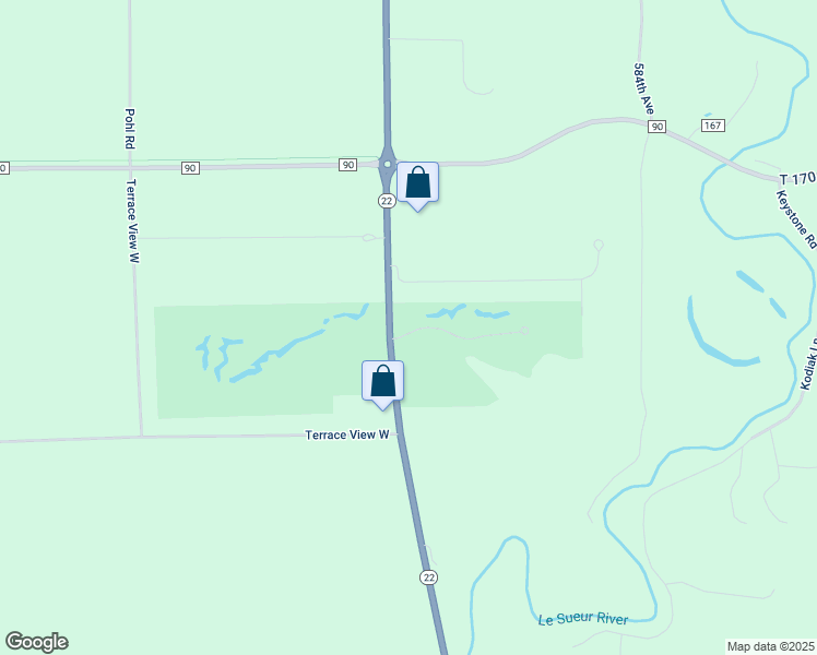map of restaurants, bars, coffee shops, grocery stores, and more near 102 Terrace View East in Mankato