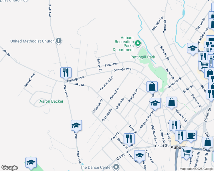 map of restaurants, bars, coffee shops, grocery stores, and more near 39 Gammon Avenue in Auburn