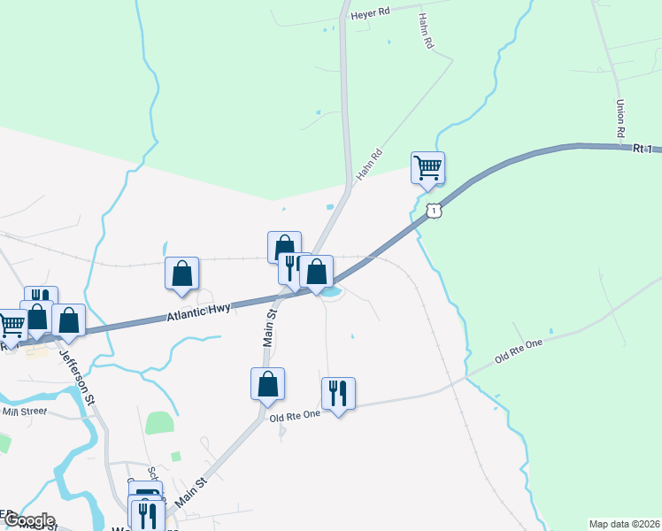 map of restaurants, bars, coffee shops, grocery stores, and more near 41 Washington Road in Waldoboro