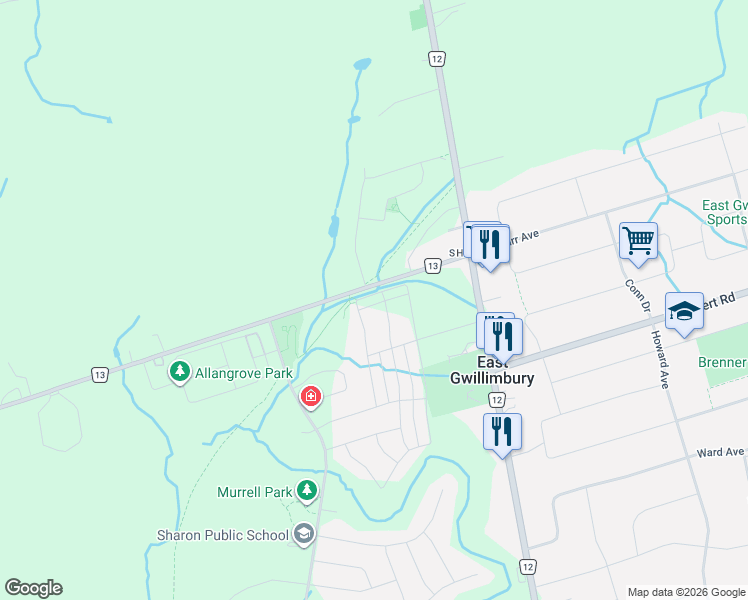 map of restaurants, bars, coffee shops, grocery stores, and more near 101 Beechborough Cres in East Gwillimbury