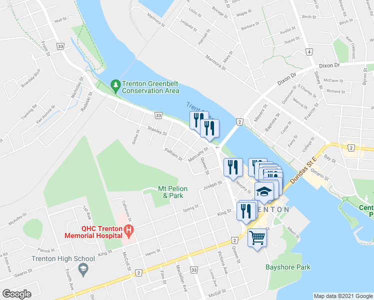 map of restaurants, bars, coffee shops, grocery stores, and more near 50 Bentinck Street in Quinte West