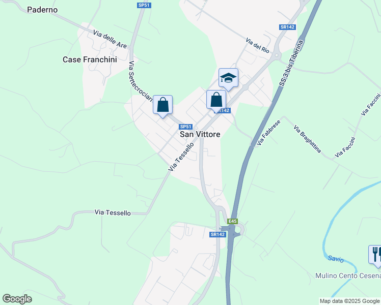 map of restaurants, bars, coffee shops, grocery stores, and more near 109-173 Via Amelia in Cesena