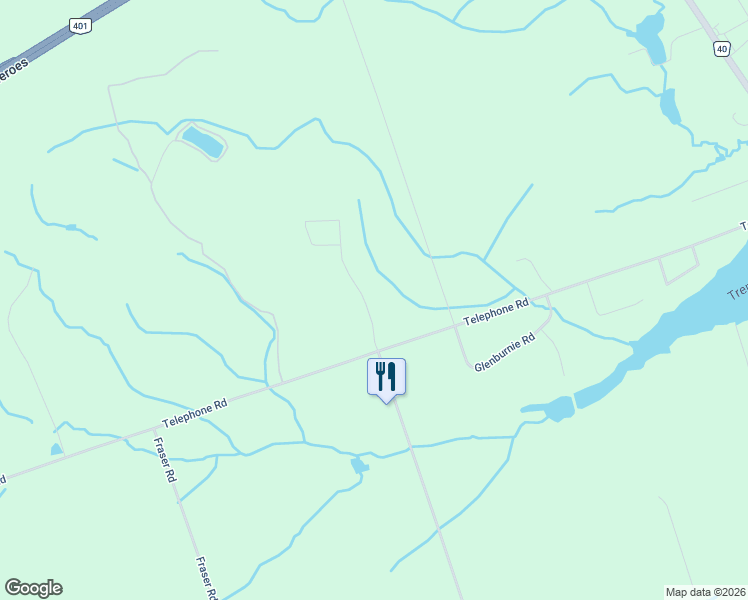 map of restaurants, bars, coffee shops, grocery stores, and more near 17520 Telephone Road in Quinte West