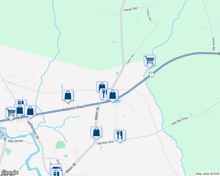 map of restaurants, bars, coffee shops, grocery stores, and more near 41 Washington Road in Waldoboro