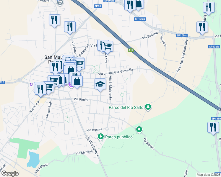 map of restaurants, bars, coffee shops, grocery stores, and more near in Provincia di Forlì-Cesena