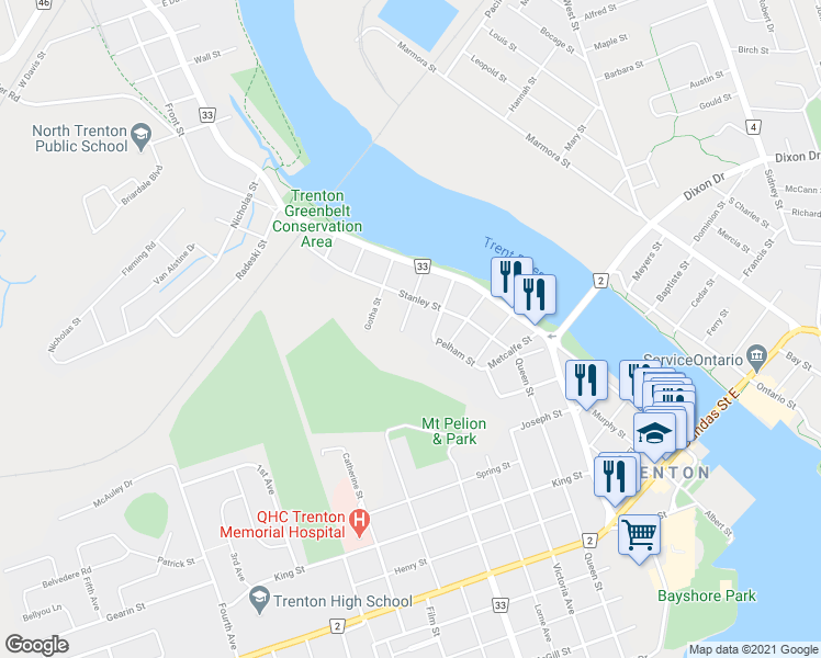 map of restaurants, bars, coffee shops, grocery stores, and more near 41 Guelph Street in Quinte West