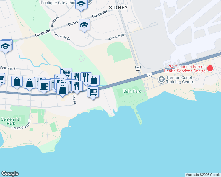 map of restaurants, bars, coffee shops, grocery stores, and more near 325 Dundas Street East in Quinte West
