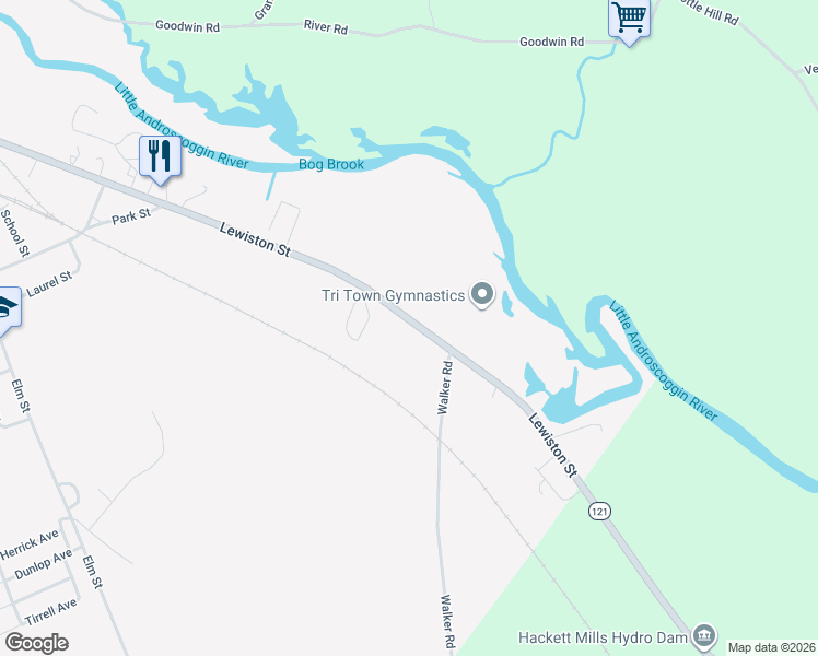 map of restaurants, bars, coffee shops, grocery stores, and more near 245 Lewiston Street in Mechanic Falls