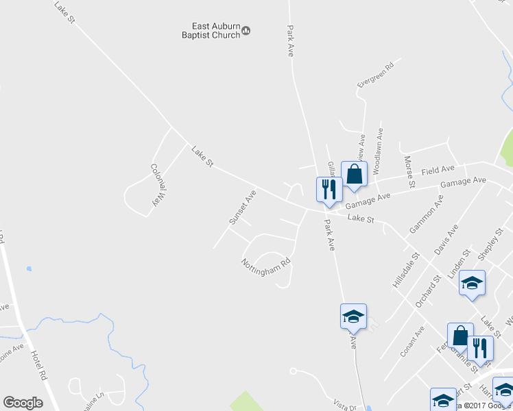 map of restaurants, bars, coffee shops, grocery stores, and more near 20 Sunset Court in Auburn