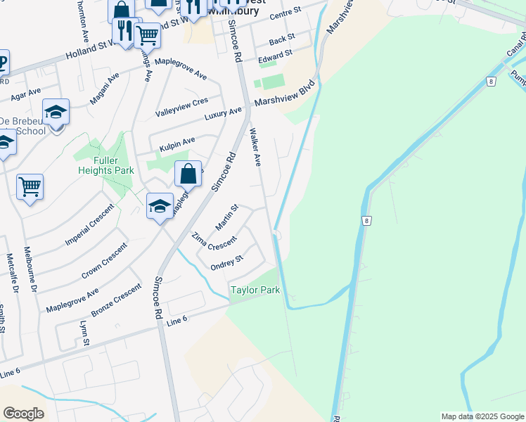 map of restaurants, bars, coffee shops, grocery stores, and more near in Bradford West Gwillimbury