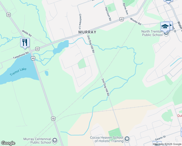 map of restaurants, bars, coffee shops, grocery stores, and more near 97 Aspen Drive in Quinte West
