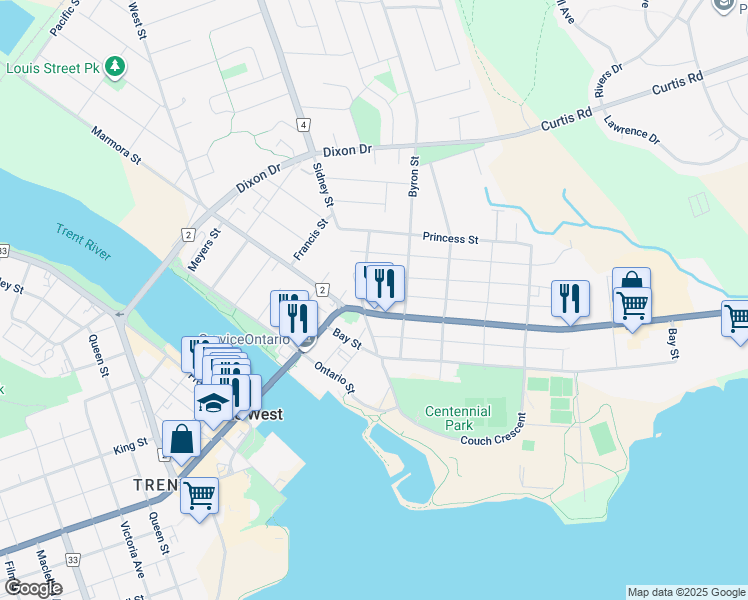map of restaurants, bars, coffee shops, grocery stores, and more near 15 South Street in Quinte West