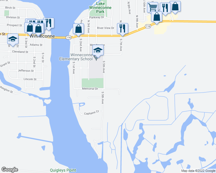 map of restaurants, bars, coffee shops, grocery stores, and more near 514 Memorial Drive in Winneconne
