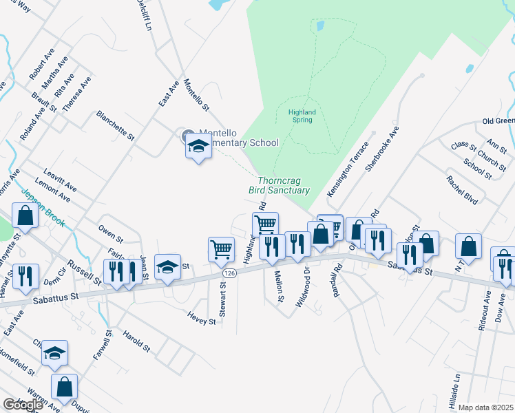 map of restaurants, bars, coffee shops, grocery stores, and more near 44 Highland Spring Road in Lewiston