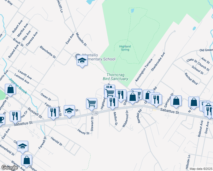 map of restaurants, bars, coffee shops, grocery stores, and more near 44 Highland Spring Road in Lewiston