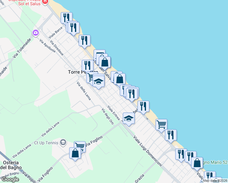 map of restaurants, bars, coffee shops, grocery stores, and more near in Rimini