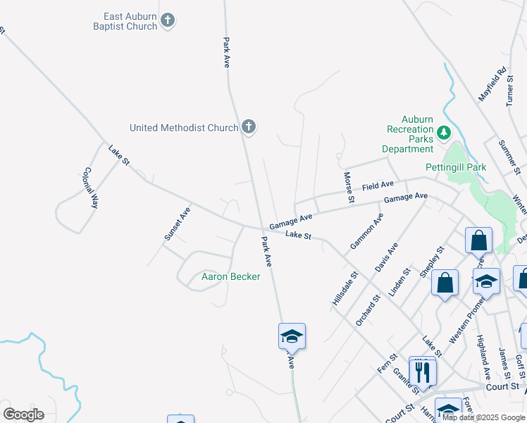 map of restaurants, bars, coffee shops, grocery stores, and more near 30 Gillander Avenue in Auburn