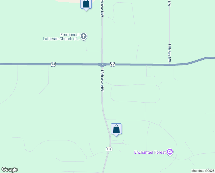 map of restaurants, bars, coffee shops, grocery stores, and more near 18th Avenue Northwest in Rochester