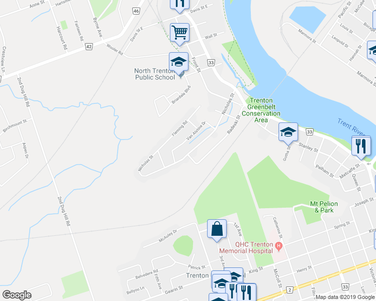map of restaurants, bars, coffee shops, grocery stores, and more near 108 Nicholas Street in Quinte West