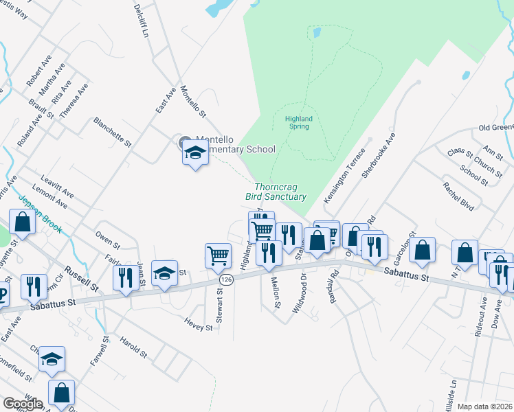 map of restaurants, bars, coffee shops, grocery stores, and more near 60 Highland Spring Road in Lewiston