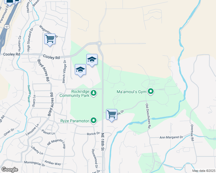 map of restaurants, bars, coffee shops, grocery stores, and more near 20915 Royal Oak Circle in Bend