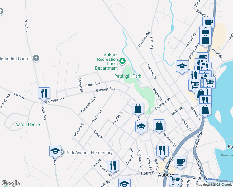 map of restaurants, bars, coffee shops, grocery stores, and more near 112 Pine Way in Auburn
