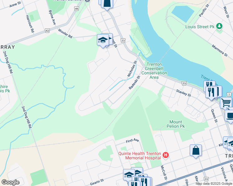 map of restaurants, bars, coffee shops, grocery stores, and more near 97 Nicholas Street in Quinte West
