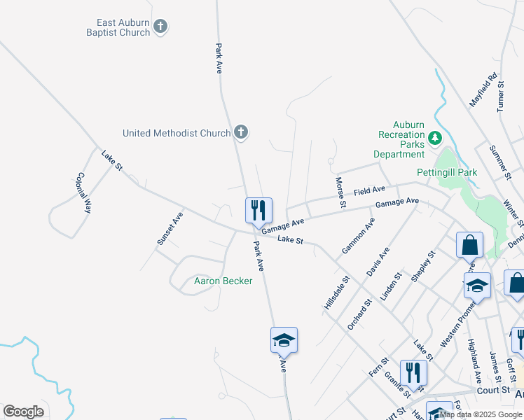 map of restaurants, bars, coffee shops, grocery stores, and more near 30 Gillander Avenue in Auburn