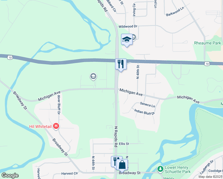 map of restaurants, bars, coffee shops, grocery stores, and more near 4220 Michigan Avenue in Manitowoc