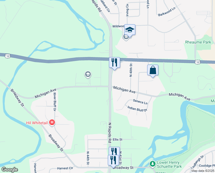 map of restaurants, bars, coffee shops, grocery stores, and more near 4220 Michigan Avenue in Manitowoc