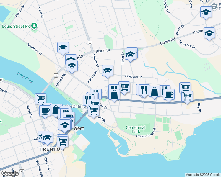 map of restaurants, bars, coffee shops, grocery stores, and more near 15 South Street in Quinte West