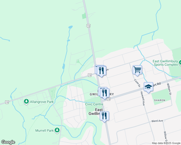 map of restaurants, bars, coffee shops, grocery stores, and more near 1466 Mount Albert Road in East Gwillimbury
