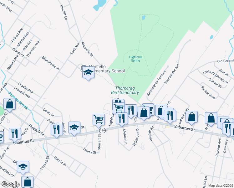 map of restaurants, bars, coffee shops, grocery stores, and more near 60 Highland Spring Road in Lewiston