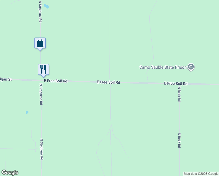 map of restaurants, bars, coffee shops, grocery stores, and more near 3625-3859 East Free Soil Road in Free Soil