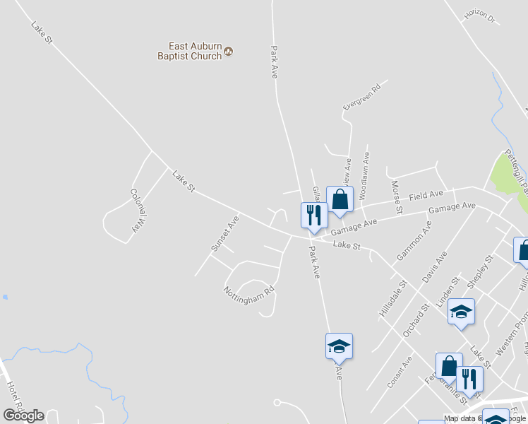 map of restaurants, bars, coffee shops, grocery stores, and more near 8 Birch Pl in Auburn