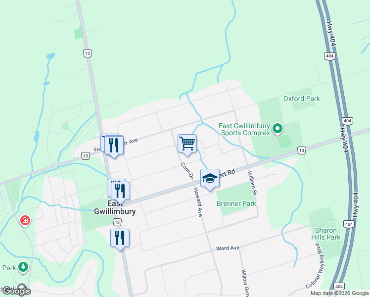 map of restaurants, bars, coffee shops, grocery stores, and more near 54 Veronica Crescent in East Gwillimbury